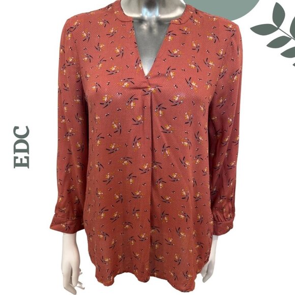 EDC Rust Orange Floral Print Blouse | Lightweight Patterned Blouse | Medium - Picture 1 of 6